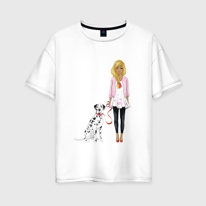 Женская футболка хлопок Oversize Девушка с собакой фото