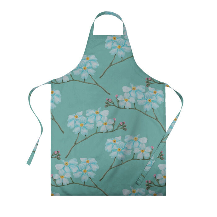 Фартук 3D Незабудки на бирюзовом фоне фото