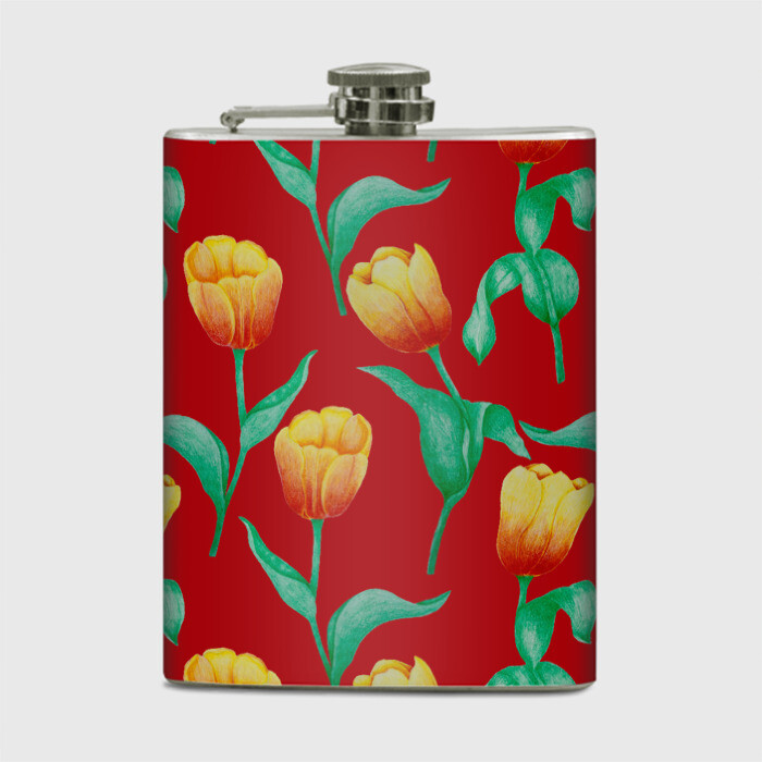 Фляга Тюльпаны на красном фоне фото