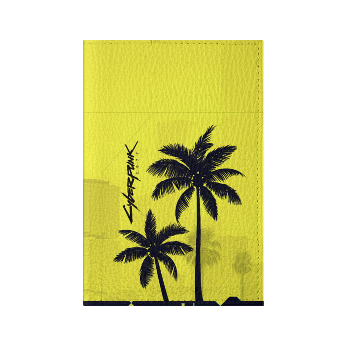 Обложка для паспорта матовая кожа Cyberpunk 2077 - Пальмы фото