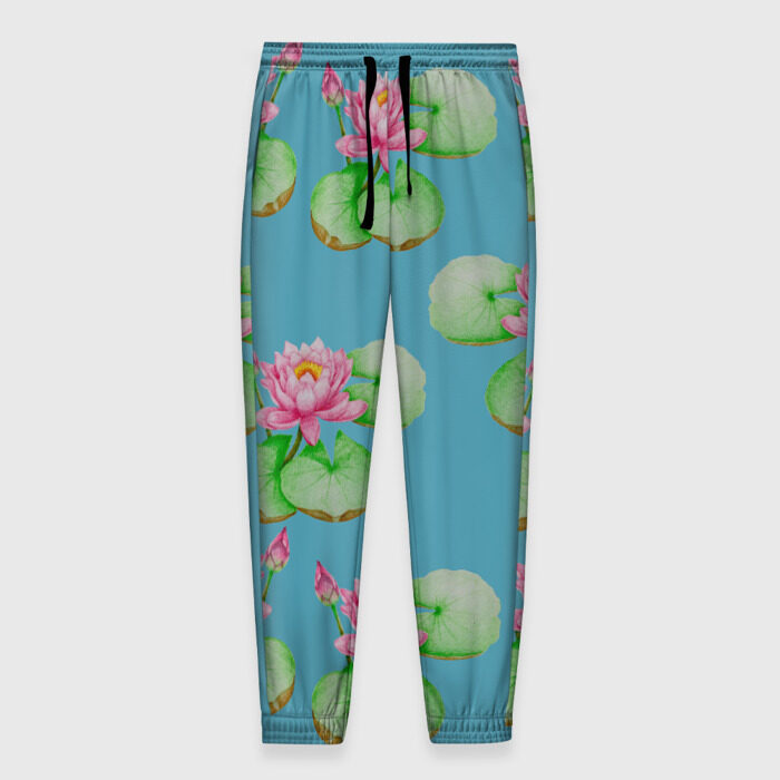 Мужские брюки 3D Лотосы на голубом фоне фото