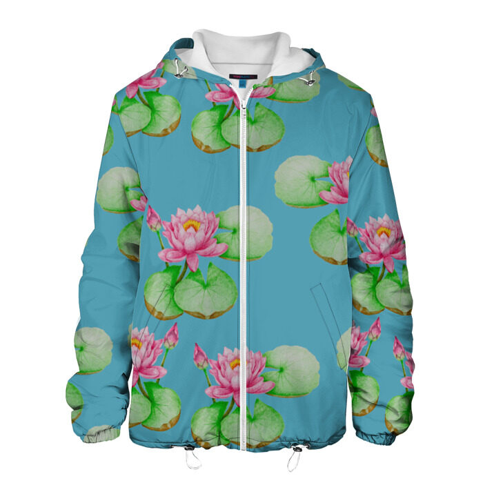 Мужская куртка 3D Лотосы на голубом фоне фото