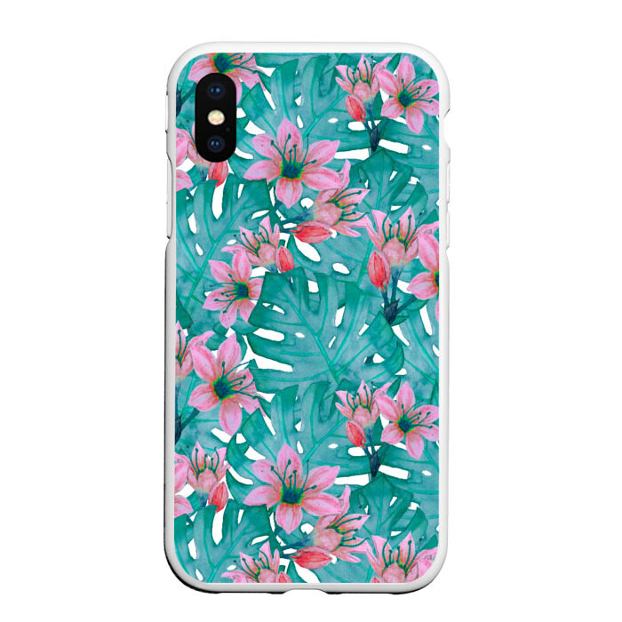 Чехол для iPhone XS Max матовый Листья мостеры и цветы фото