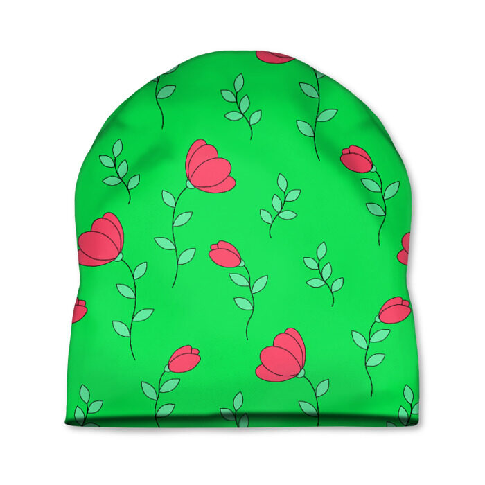 Шапка 3D Тюльпаны на салатовом фоне фото