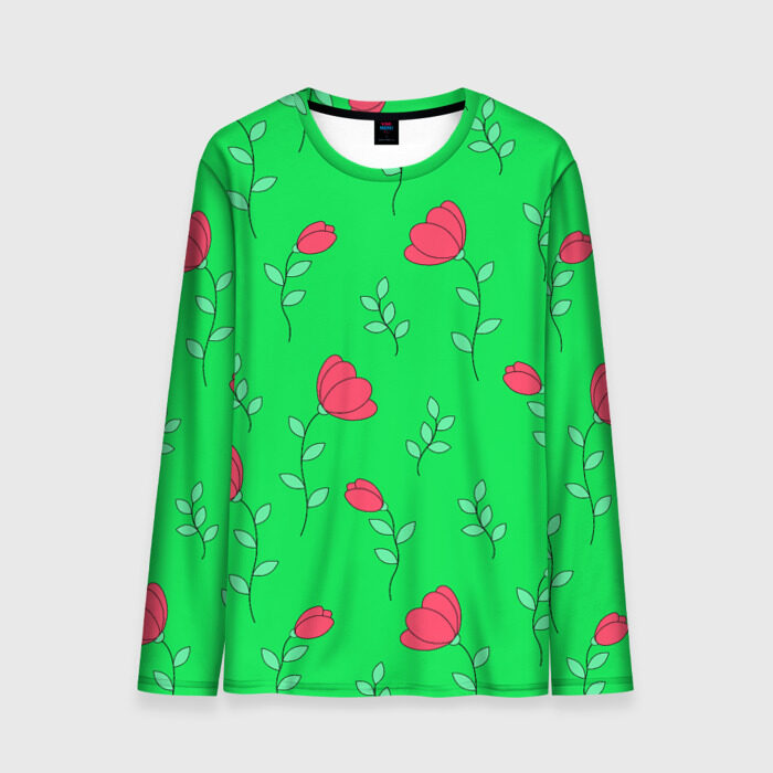 Мужской лонгслив 3D Тюльпаны на салатовом фоне фото