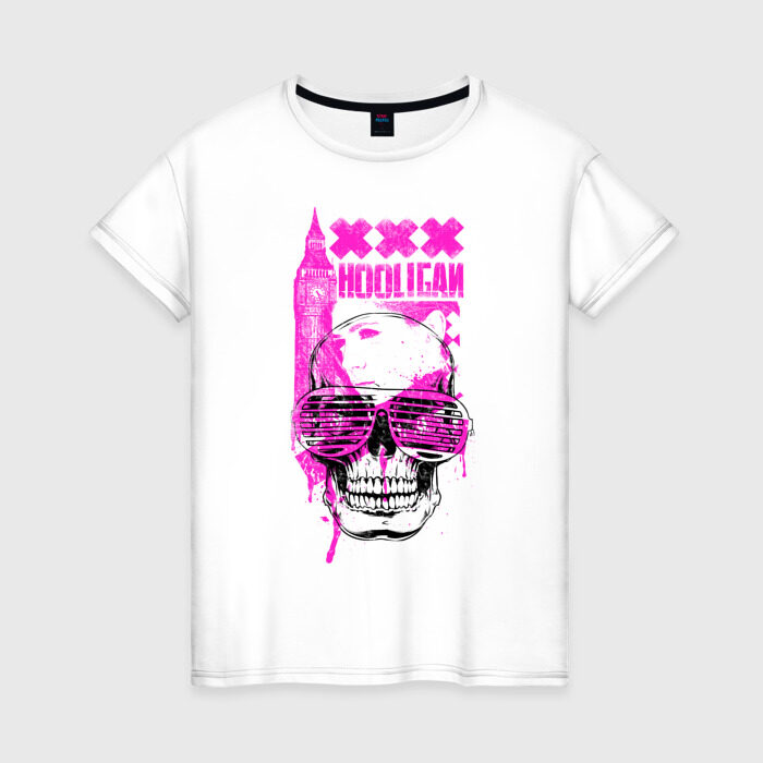 Женская футболка хлопок Skull Hooligan фото