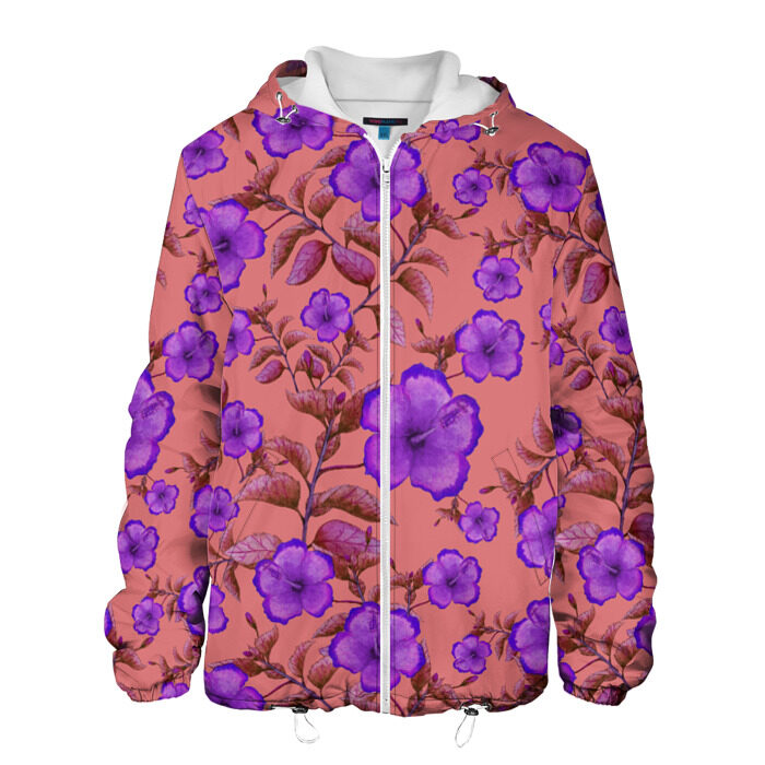 Мужская куртка 3D Гибискусы на бежевом фоне фото