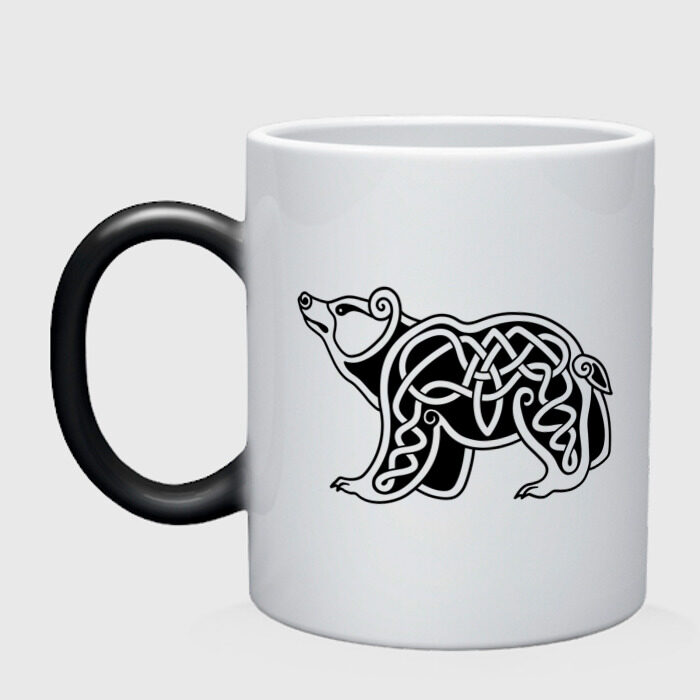 Кружка хамелеон Скандинавский медведь чёрный фото