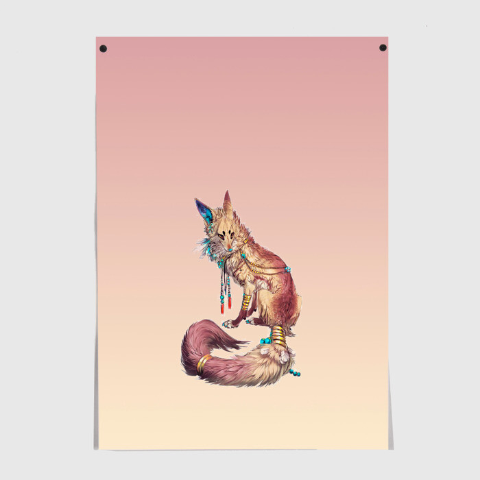 Постер лиса кицунэ арт фото