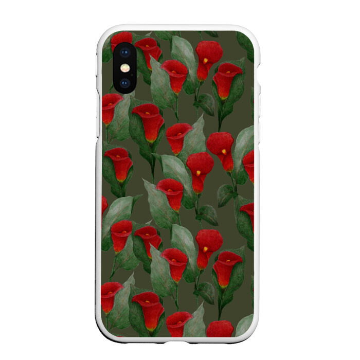 Чехол для iPhone XS Max матовый Каллы на зеленом фоне фото