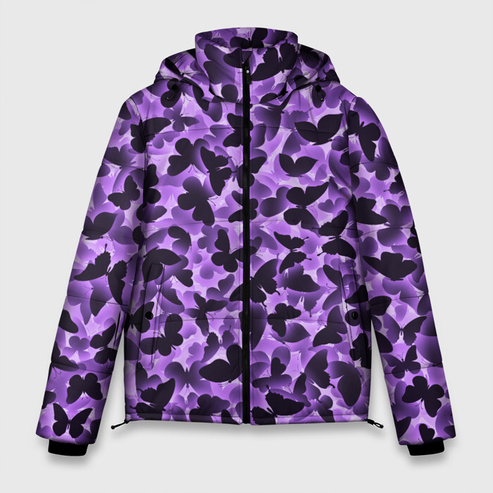 Мужская зимняя куртка 3D Сиреневые бабочки фото