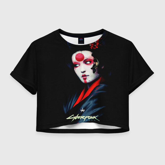 Женская футболка Crop-top 3D Cyberpunk 2077 самурай фото