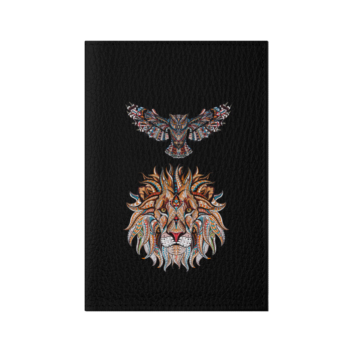 Обложка для паспорта матовая кожа Лев и Сова фото