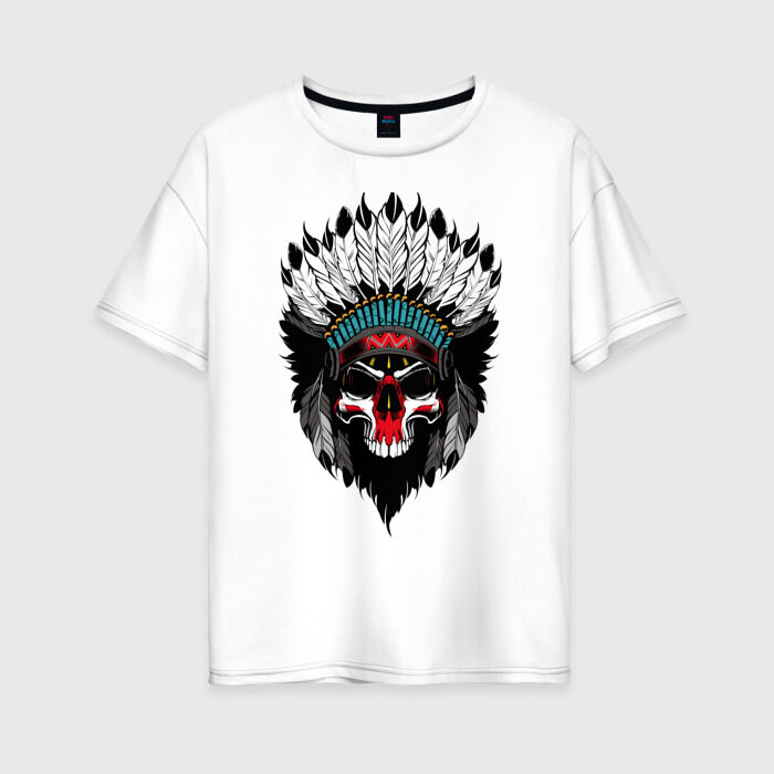 Женская футболка хлопок Oversize Индейский череп фото