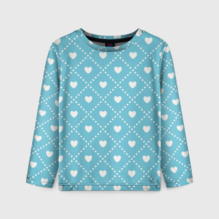 Детский лонгслив 3D Белые сердечки на голубом фоне фото