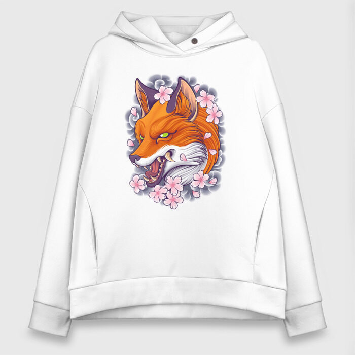 Женское худи Oversize хлопок Лиса и сакура фото