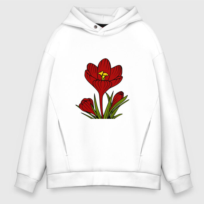 Мужское худи Oversize хлопок Красные тюльпаны фото