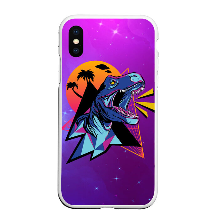 Чехол для iPhone XS Max матовый Retrowave Neon Dinosaur фото