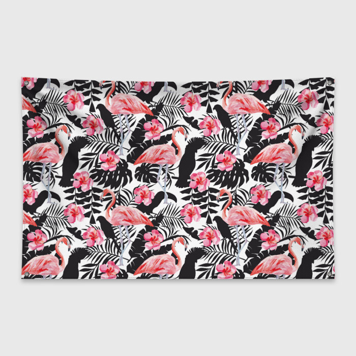 Флаг-баннер фламинго и попугаи фото