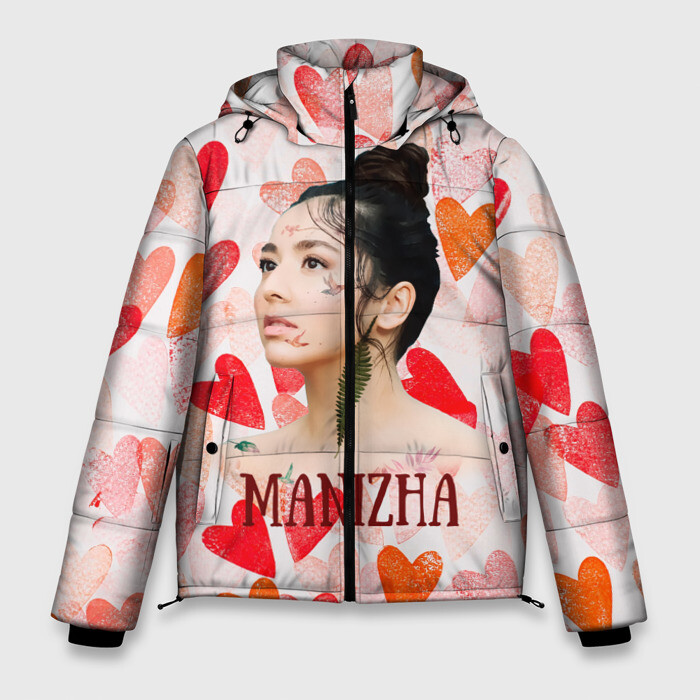 Мужская зимняя куртка 3D Manizha на фоне сердечек фото