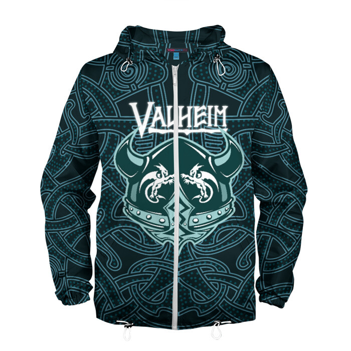 Мужская ветровка 3D Valheim шлем с рогами фото