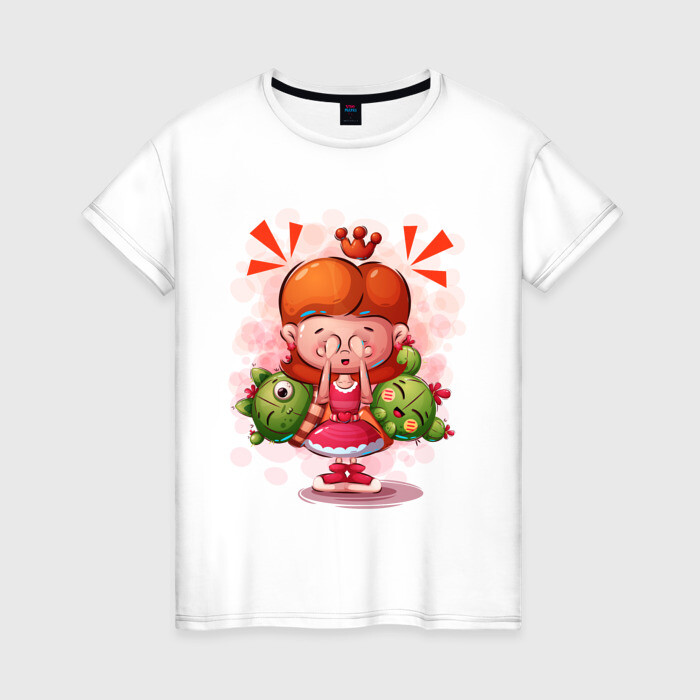 Женская футболка хлопок Принцесса милашка с кактусами фото