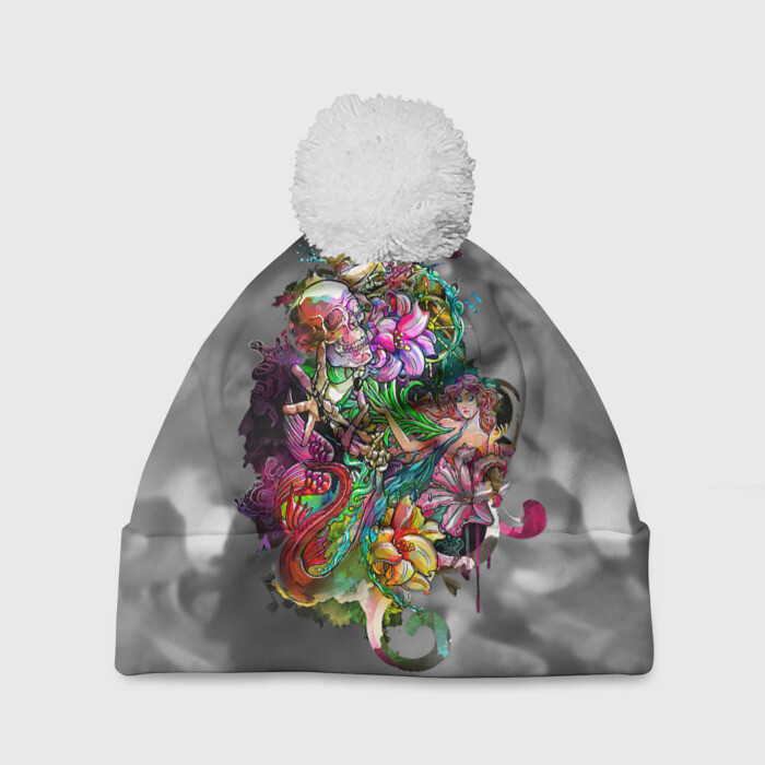 Шапка 3D c помпоном Русалка граффити фото