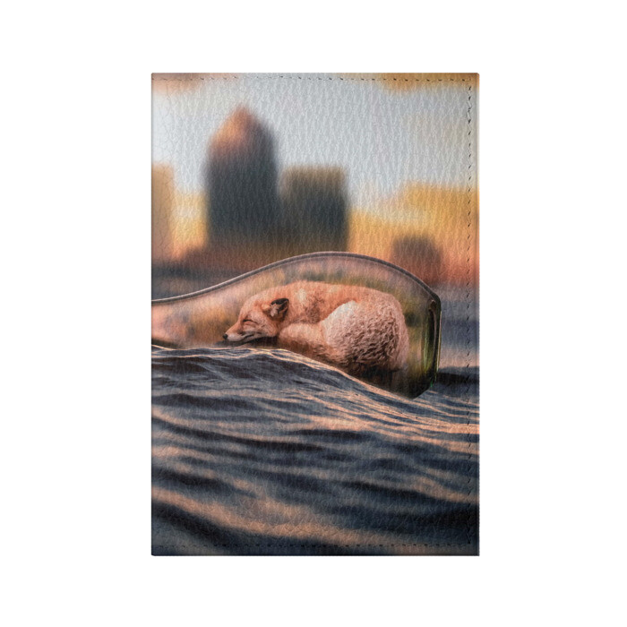 Обложка для паспорта матовая кожа Лисенок в бутылке фото