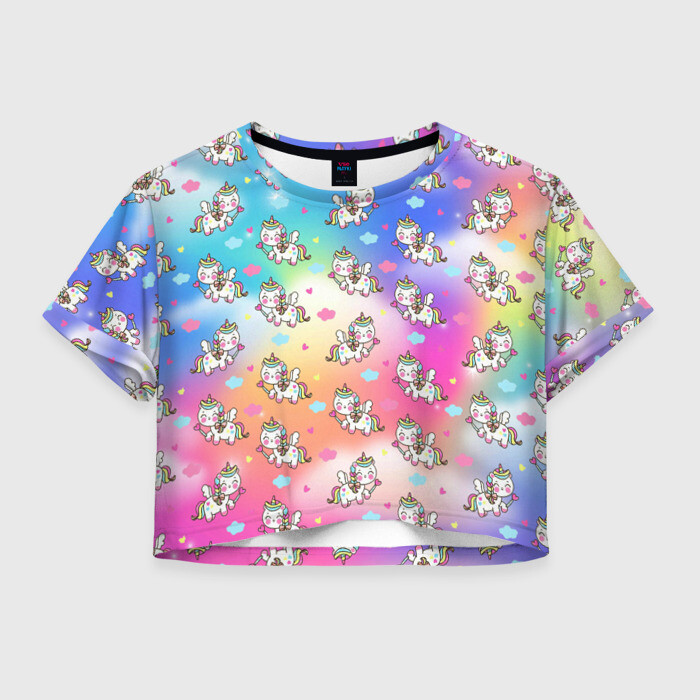 Женская футболка Crop-top 3D Пони единорог в облаках фото