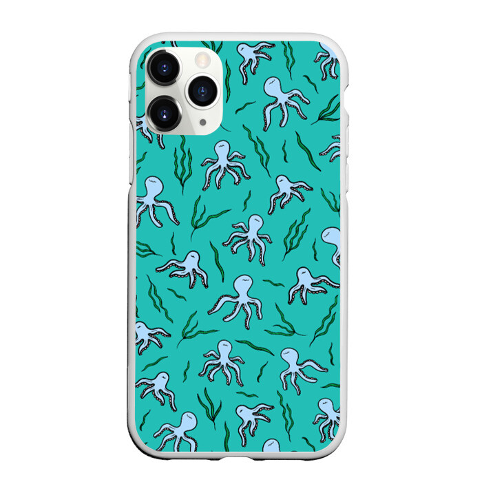 Чехол для iPhone 11 Pro матовый Осьминоги и водоросли фото