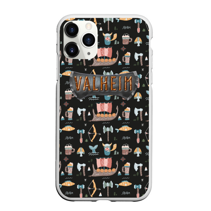 Чехол для iPhone 11 Pro матовый Valheim викинги паттерн фото