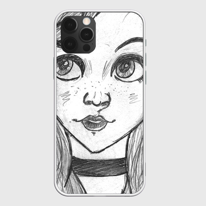 Чехол для iPhone 12 Pro Max девушка ч/б с чокером фото