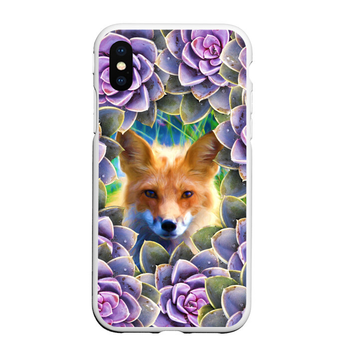 Чехол для iPhone XS Max матовый Лиса среди цветов фото