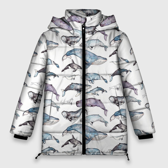 Женская зимняя куртка Oversize киты паттерн фото