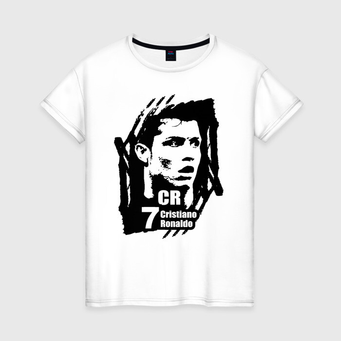 Женская футболка хлопок CR7 Cristiano Ronaldo силуэт фото