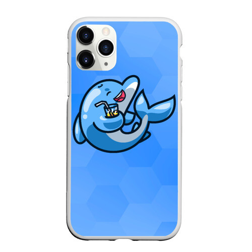 Чехол для iPhone 11 Pro матовый Дельфин с коктейлем фото