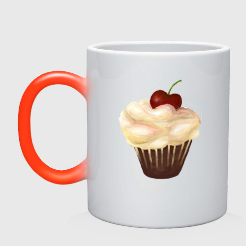 Кружка хамелеон Cupcake with cherry art фото
