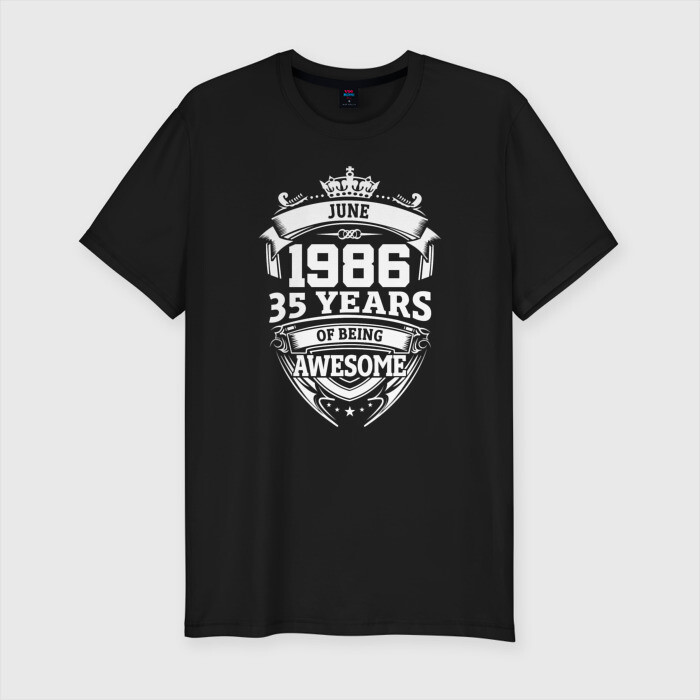 Мужская футболка хлопок Slim 1986 июнь 35 лет  фото