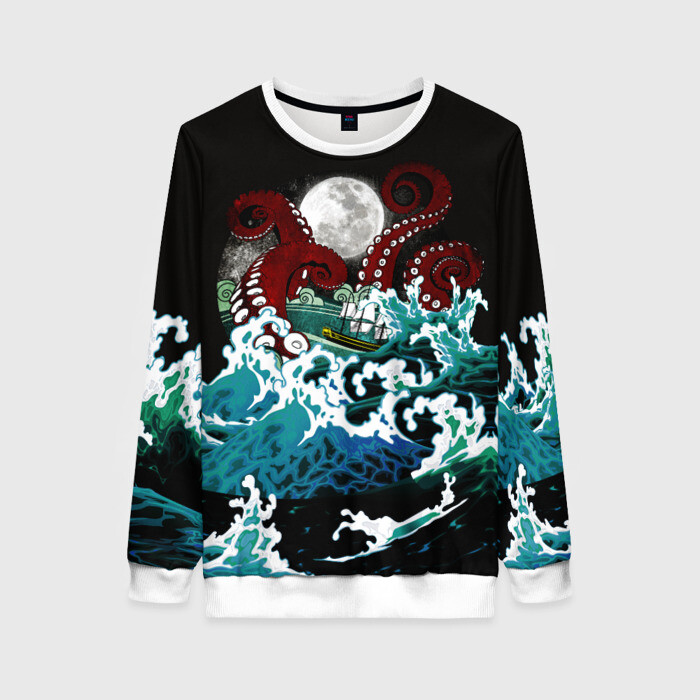 Женский свитшот 3D Корабль на Волнах | Кракен фото