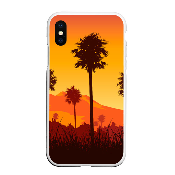 Чехол для iPhone XS Max матовый Лето, Пальмы, вечер фото