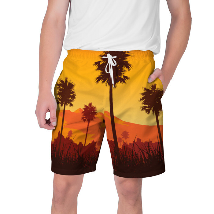 Мужские шорты 3D Лето, Пальмы, вечер фото