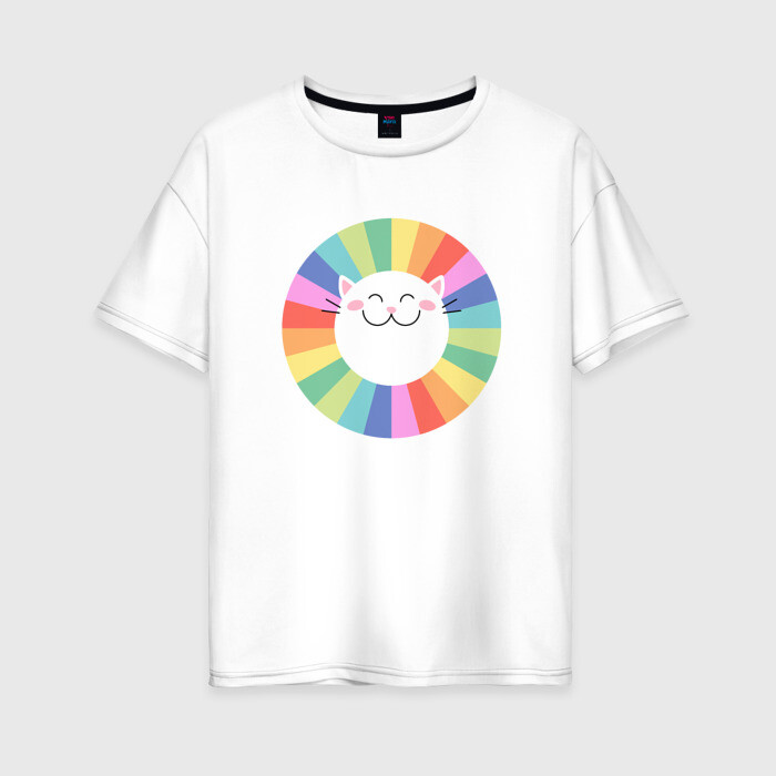 Женская футболка хлопок Oversize Smiling Cat фото