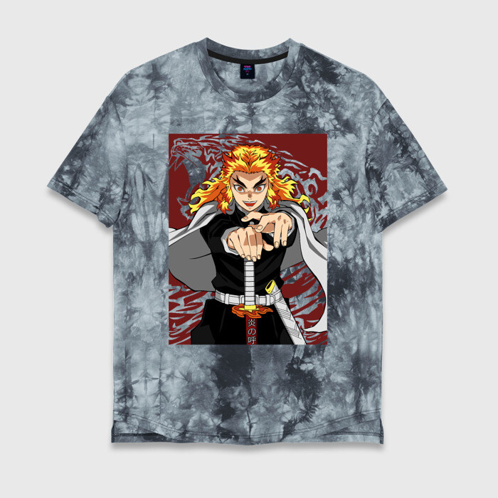 Мужская футболка хлопок Oversize Огненный тигр Ренгоку фото