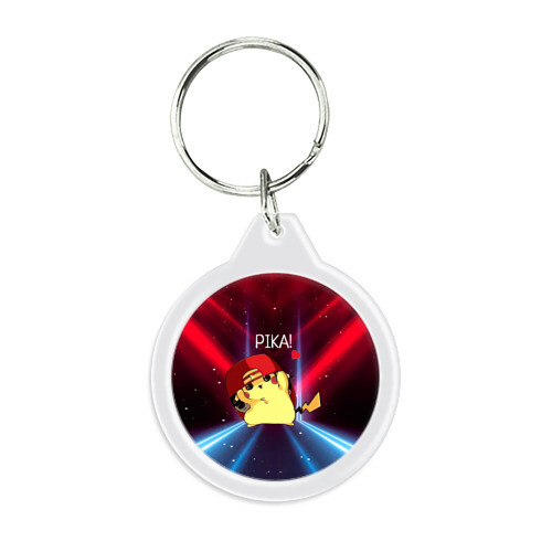 Брелок круглый Пикачу в бейсболке фото