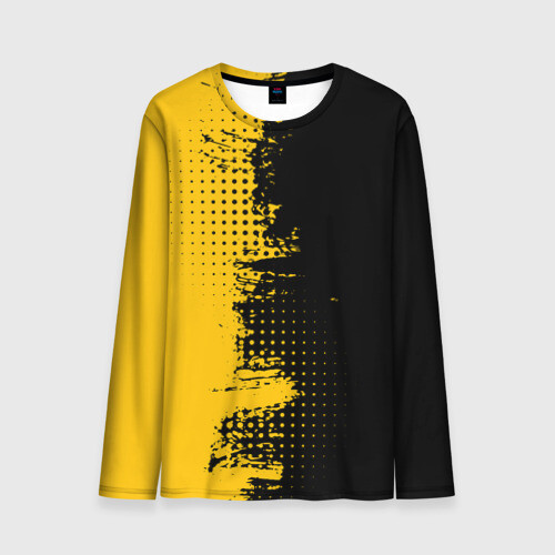 Мужской лонгслив 3D ЧЕРНО ЖЕЛТЫЙ ГРАНЖ GRUNGE (Z) фото