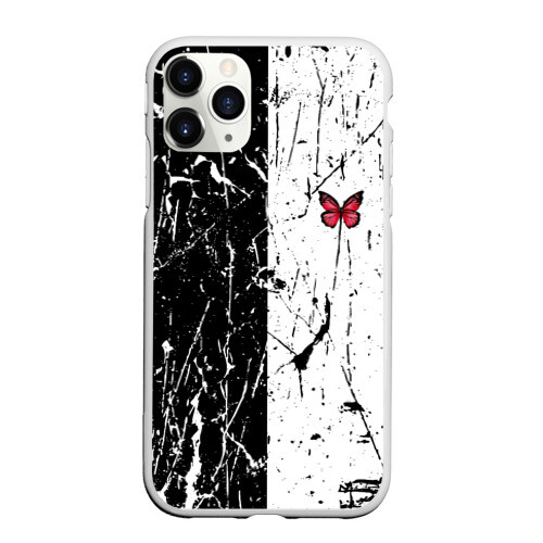 Чехол для iPhone 11 Pro матовый ЧБ ГРАНЖ RED BUTTERFLY (Z) фото