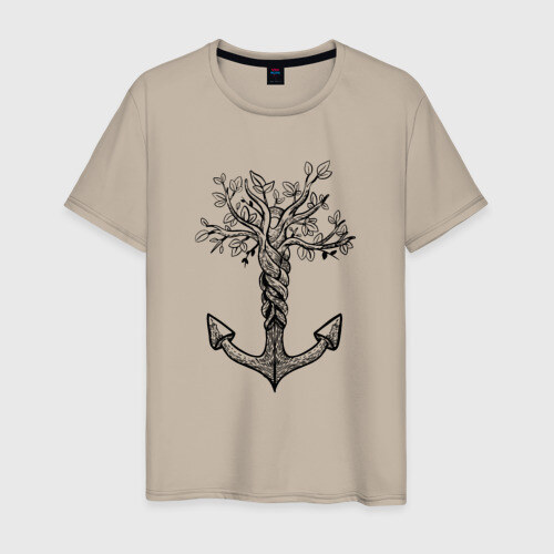 Мужская футболка хлопок Славянский якорь в виде дерева фото