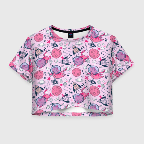 Женская футболка Crop-top 3D Кошки в космосе фото