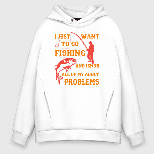 Мужское худи Oversize хлопок I Want To Fishing фото