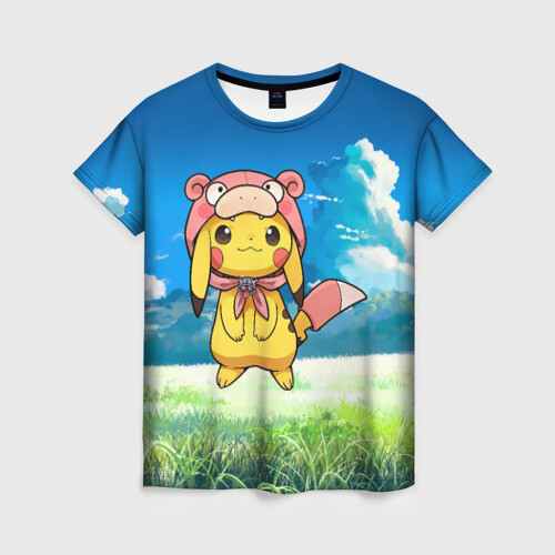 Женская футболка 3D Пикачу на природе фото